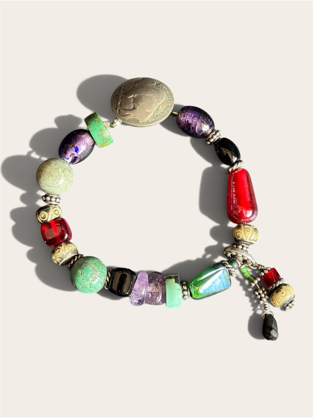 Handcrafted Southwestern Sterling Silver Multi-Gemstone Bracelet | Size 6.75” - Picture 2 of 12